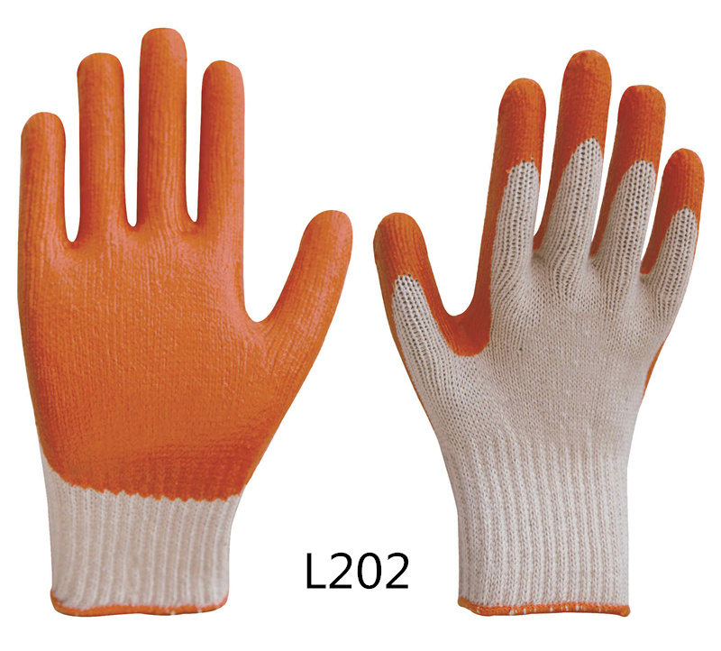 L202 八针涤棉纱线天然乳胶光面手套